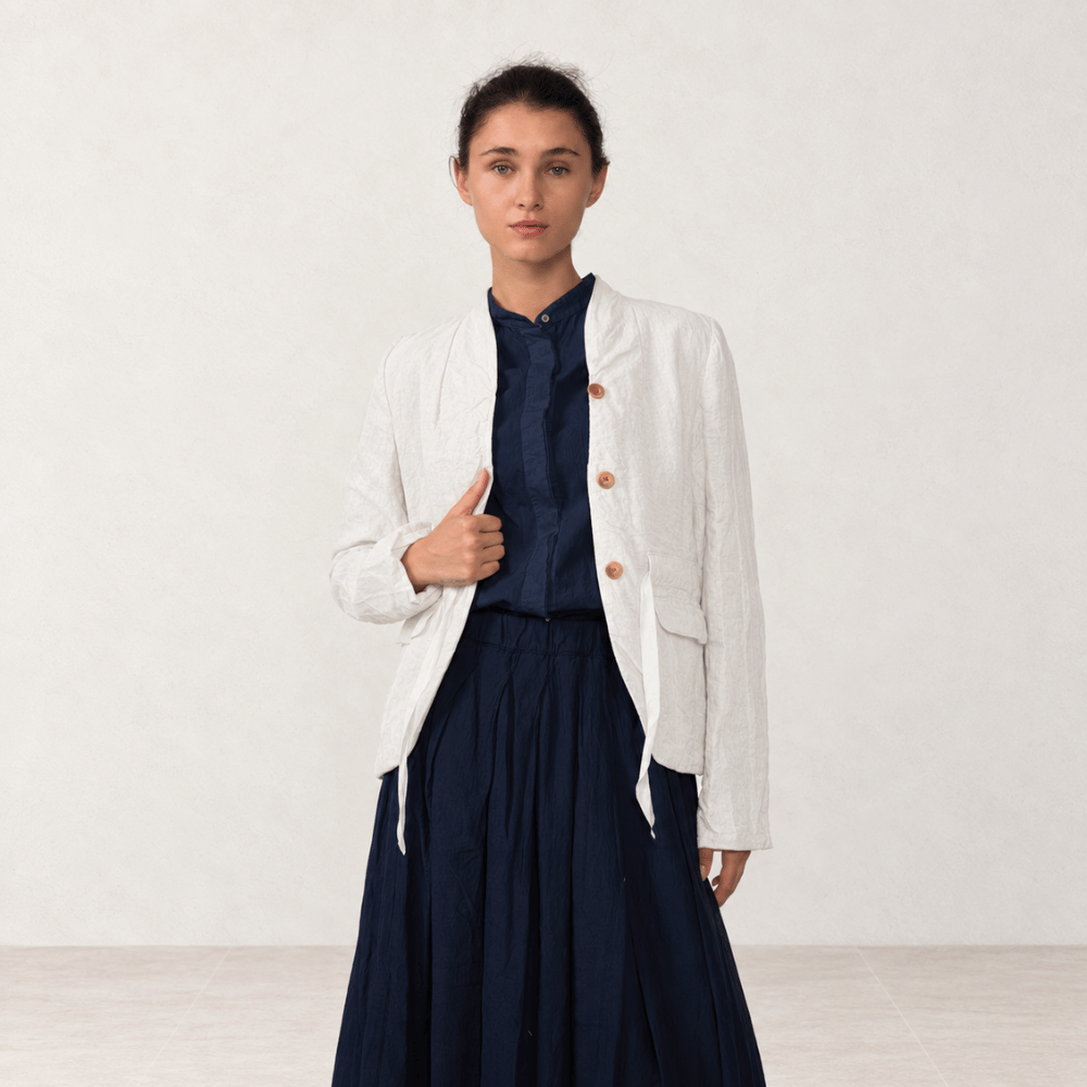 Hannoh Wessel JAMIE Drawstring-Waist Linen Jacket in White