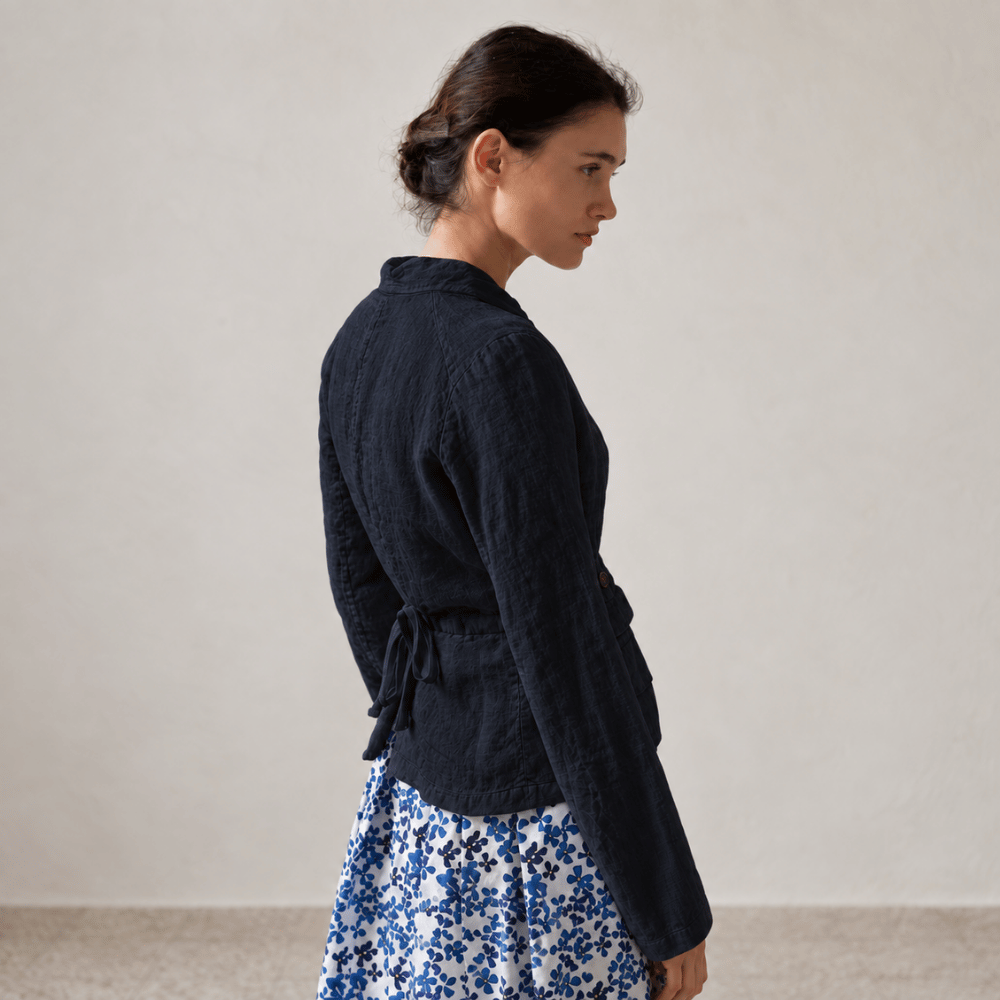 Hannoh Wessel JESSICA Adjustable-Waist Linen Jacket in Navy