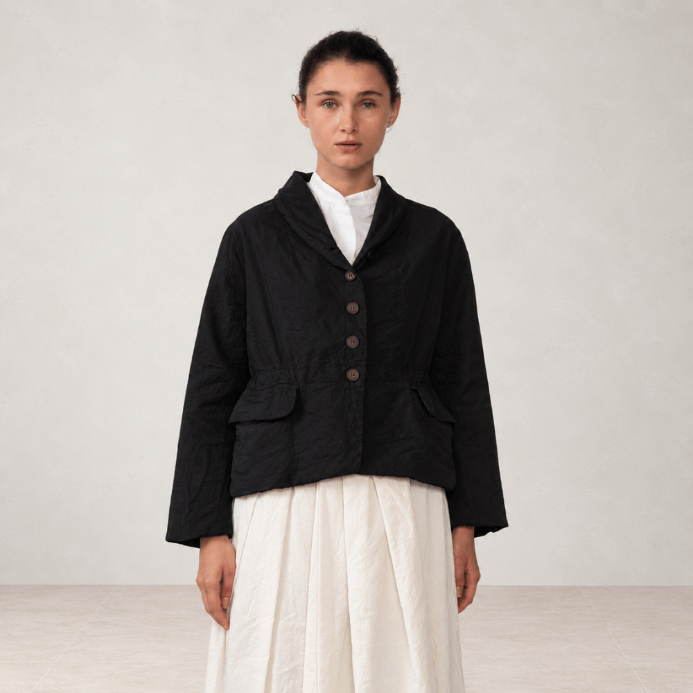 Hannoh Wessel JUNE Adjustable-Waist Linen Silk Jacket in Black