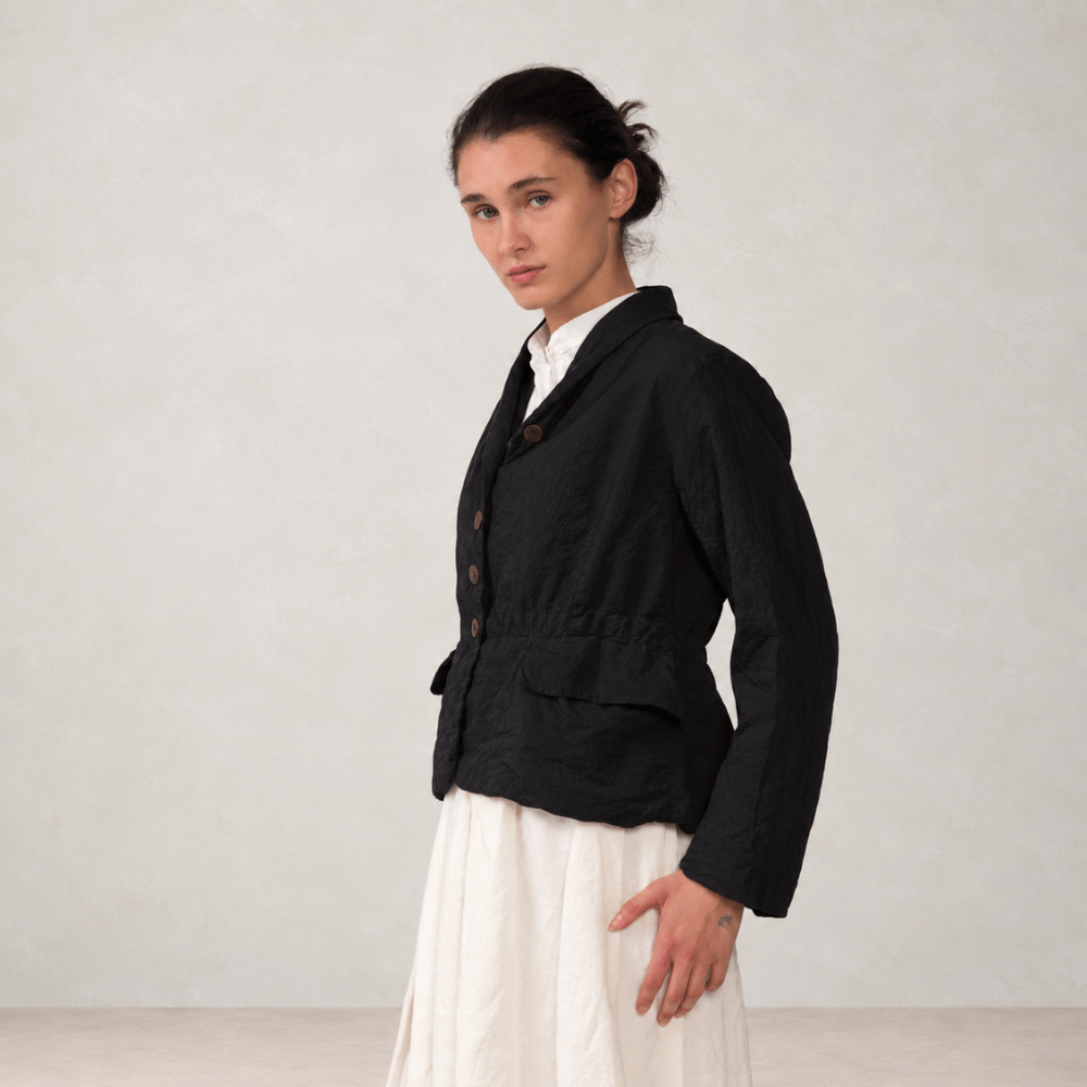 Hannoh Wessel JUNE Adjustable-Waist Linen Silk Jacket in Black