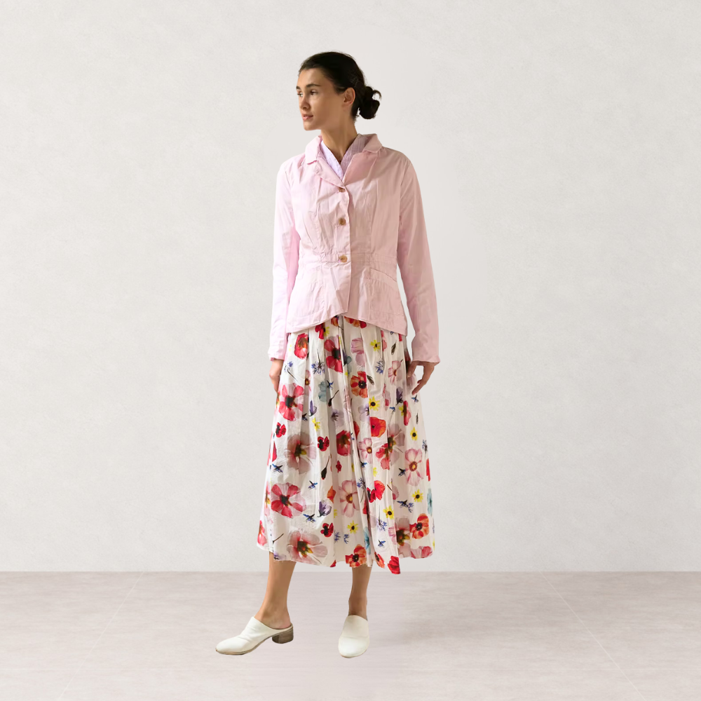 Hannoh Wessel Joyce Floral Cotton Voile Pleated Midi Skirt in Flowers