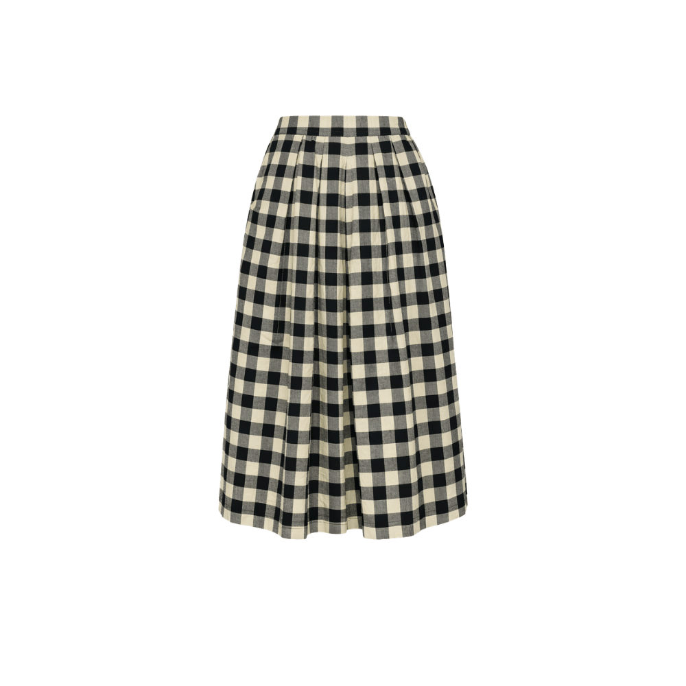 Hannoh Wessel Jules Check Cotton Midi Skirt in Black and Cream – International designer fashion boutique Australia Riada Concept Woollahra