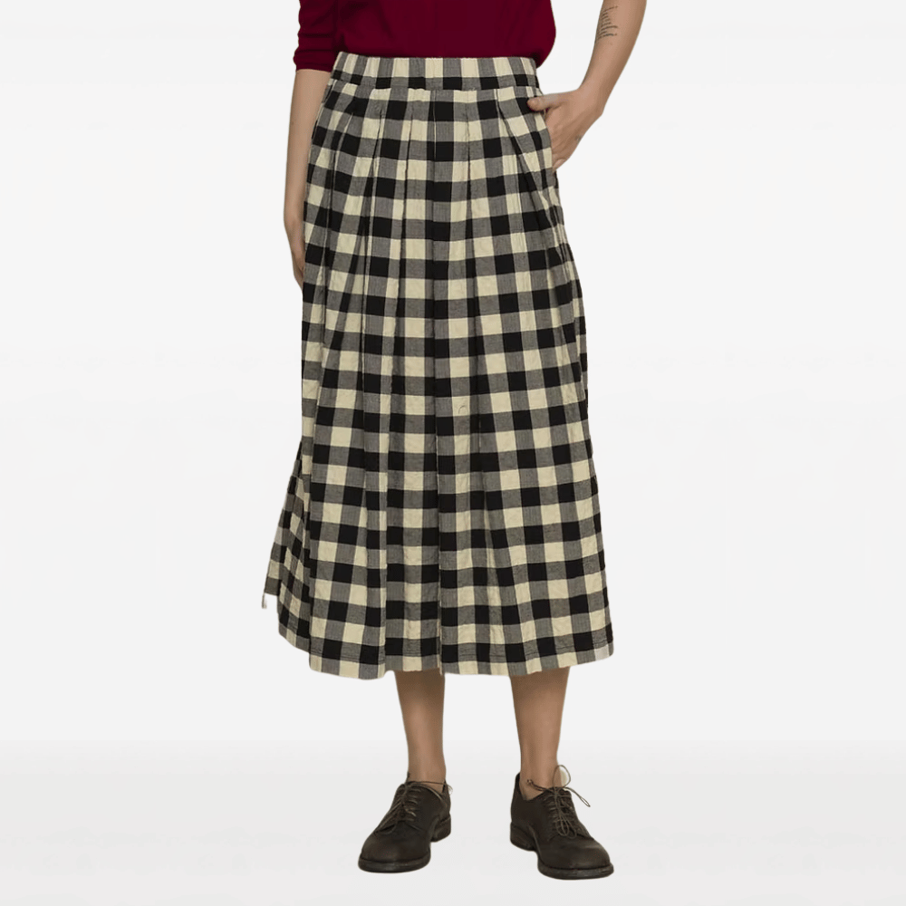 Hannoh Wessel Jules Check Cotton Midi Skirt in Black and Cream – International designer fashion boutique Australia Riada Concept Woollahra