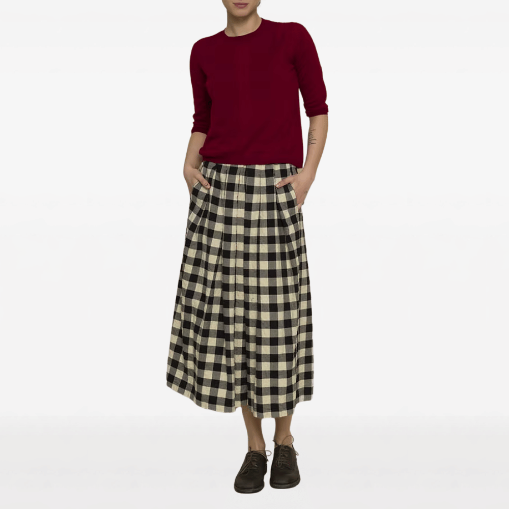Hannoh Wessel Jules Check Cotton Midi Skirt in Black and Cream – International designer fashion boutique Australia Riada Concept Woollahra