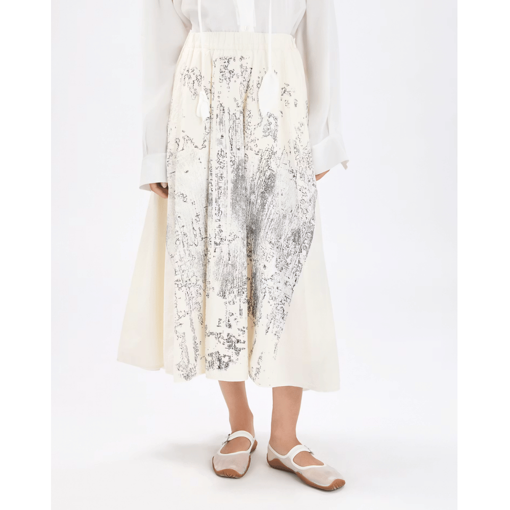 HIGH Everyday Couture Juxtapose Printed Midi Skirt in Ivory - International designer fashion boutique Australia Riada Concept Woollahra
