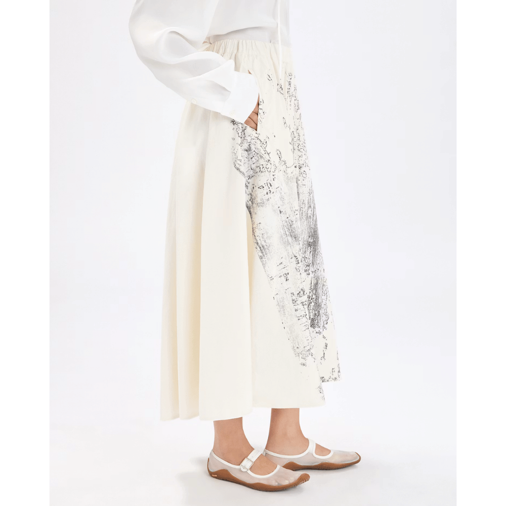 HIGH Everyday Couture Juxtapose Printed Midi Skirt in Ivory - International designer fashion boutique Australia Riada Concept Woollahra