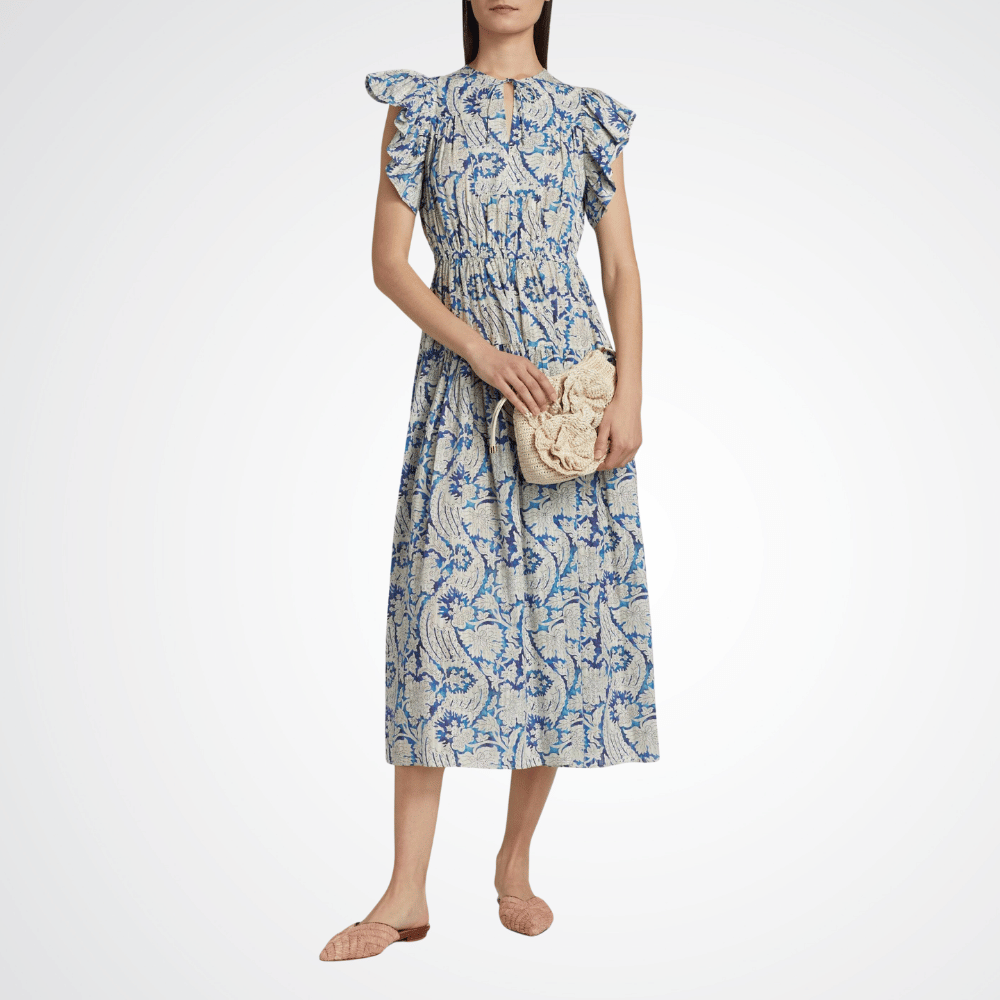 Ulla Johnson Kairi Flutter Sleeve Midi Dress in Ciel ULLA JOHNSON Designer fashion shop online and in store High End fashion boutique Sydney Australia Riada Concept