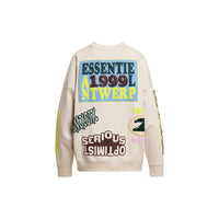 Riada Concept Essentiel Antwerp relaxed cream cotton sweatshirt, covered in colourful slogans, with a sequinned heart, beaded sleeve lettering and a 1999 back panel - back view