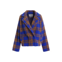 Riada Concept Essentiel Antwerp Karreau check knit cardigan in Indigo Ink