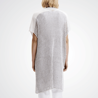 Transit Par Such Knit Sleeve Cardi in Taupe — Italian-made open-front lightweight cotton-linen cardigan with ribbed texture, styled over white outfit Transit Par Such at Riada Concept Designer fashion shop online and in store High End fashion boutique Sydney Australia Riada Concept