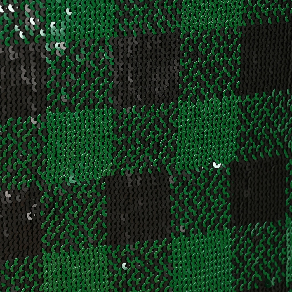 Riada Concept Essentiel Antwerp green and black check pencil skirt, covered in sequins on stretch jersey, with an elasticated waistband and a back slit. Midi length - sequin close up