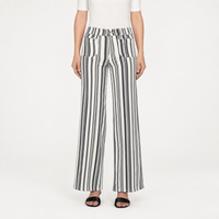 FRAME Le Slim Palazzo Modernist Pocket Jeans in Navy Stripe at Riada Concept. High-rise striped wide-leg denim with flat patch pockets - front view