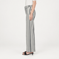 FRAME Le Slim Palazzo Modernist Pocket Jeans in Navy Stripe at Riada Concept. High-rise striped wide-leg denim with flat patch pockets - side view