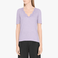 Alberta Ferretti Lace-Trim V-Neck Knit Top in Violet – International designer fashion boutique Australia Riada Concept Woollahra