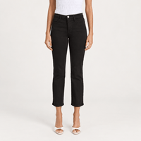 FRAME Le High Straight Ankle Jeans in Film Noir at Riada Concept. High-rise slim straight jeans in ultra-stretch black denim - front view