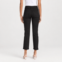 FRAME Le High Straight Ankle Jeans in Film Noir at Riada Concept. High-rise slim straight jeans in ultra-stretch black denim - rear view