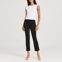 FRAME Le High Straight Ankle Jeans in Film Noir at Riada Concept. High-rise slim straight jeans in ultra-stretch black denim - styled model front view