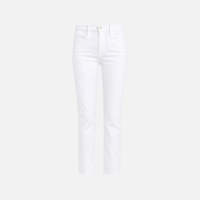 FRAME Le High Straight Cropped Jeans in Blanc at Riada Concept. High-rise slim straight white denim with strong stretch recovery