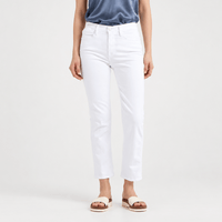 FRAME Le High Straight Cropped Jeans in Blanc at Riada Concept. High-rise slim straight white denim with strong stretch recovery - front view