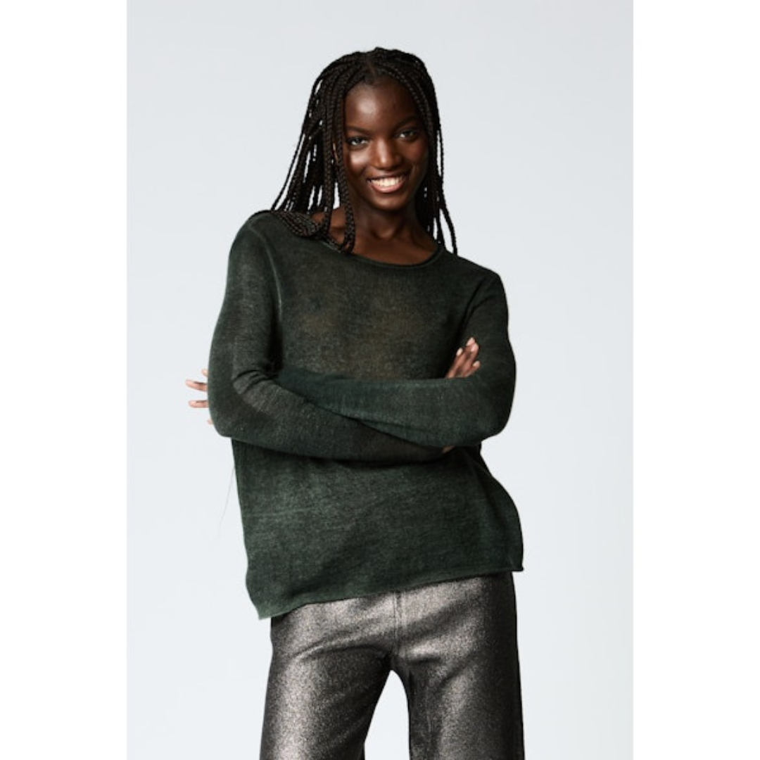 Light Cashmere Round Neck Pullover in N/Bosco