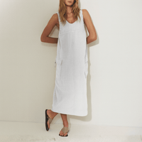 The Transit Par Such Linen Cargo Dress in White features a scoop neckline, deep armholes, and adjustable side drawstrings. Transit Par Such at Riada Concept Designer fashion shop online and in store High End fashion boutique Sydney Australia Riada Concept