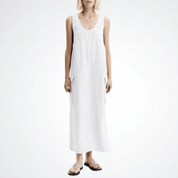 The Transit Par Such Linen Cargo Dress in White features a scoop neckline, deep armholes, and adjustable side drawstrings. Transit Par Such at Riada Concept Designer fashion shop online and in store High End fashion boutique Sydney Australia Riada Concept
