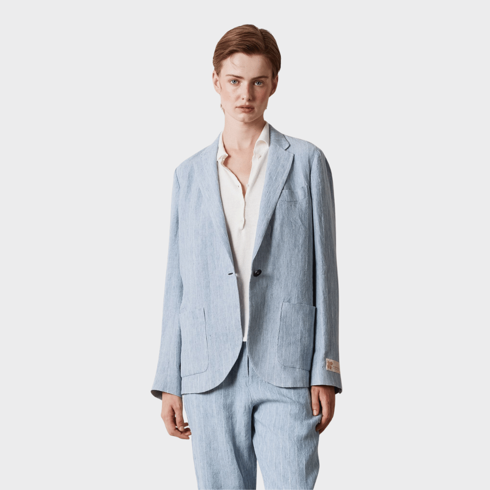 Massimo Alba LINOSA Pinstriped Linen Blazer in Sky at Riada Concept, Woollahra Sydney