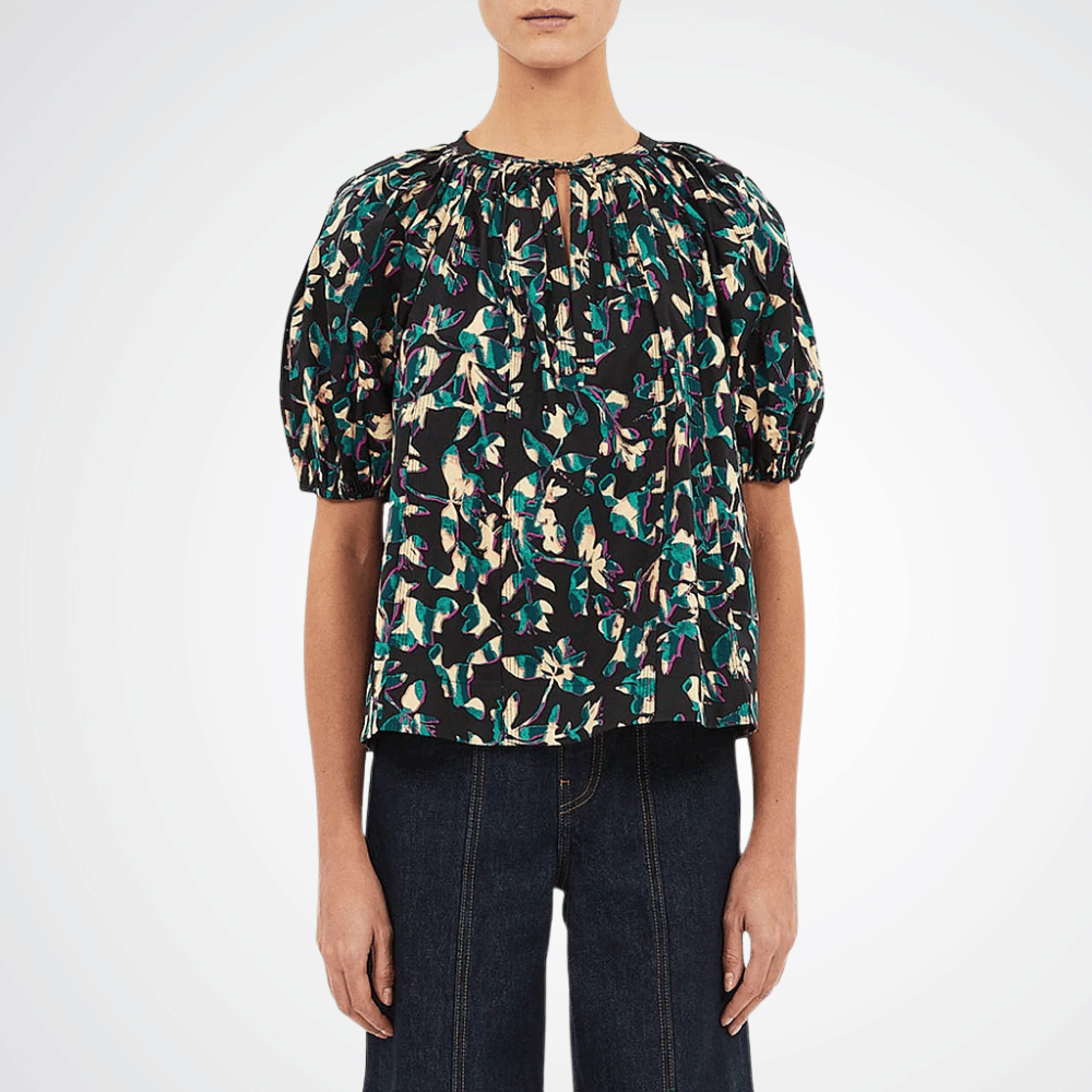 Ulla Johnson Loli Short Sleeve Blouse in Kaleidoscope – luxury cotton floral blouse with puff sleeves, Available instore and online at Riada Concept, Woollahra Sydney’s destination for a curated selection of international luxury brands