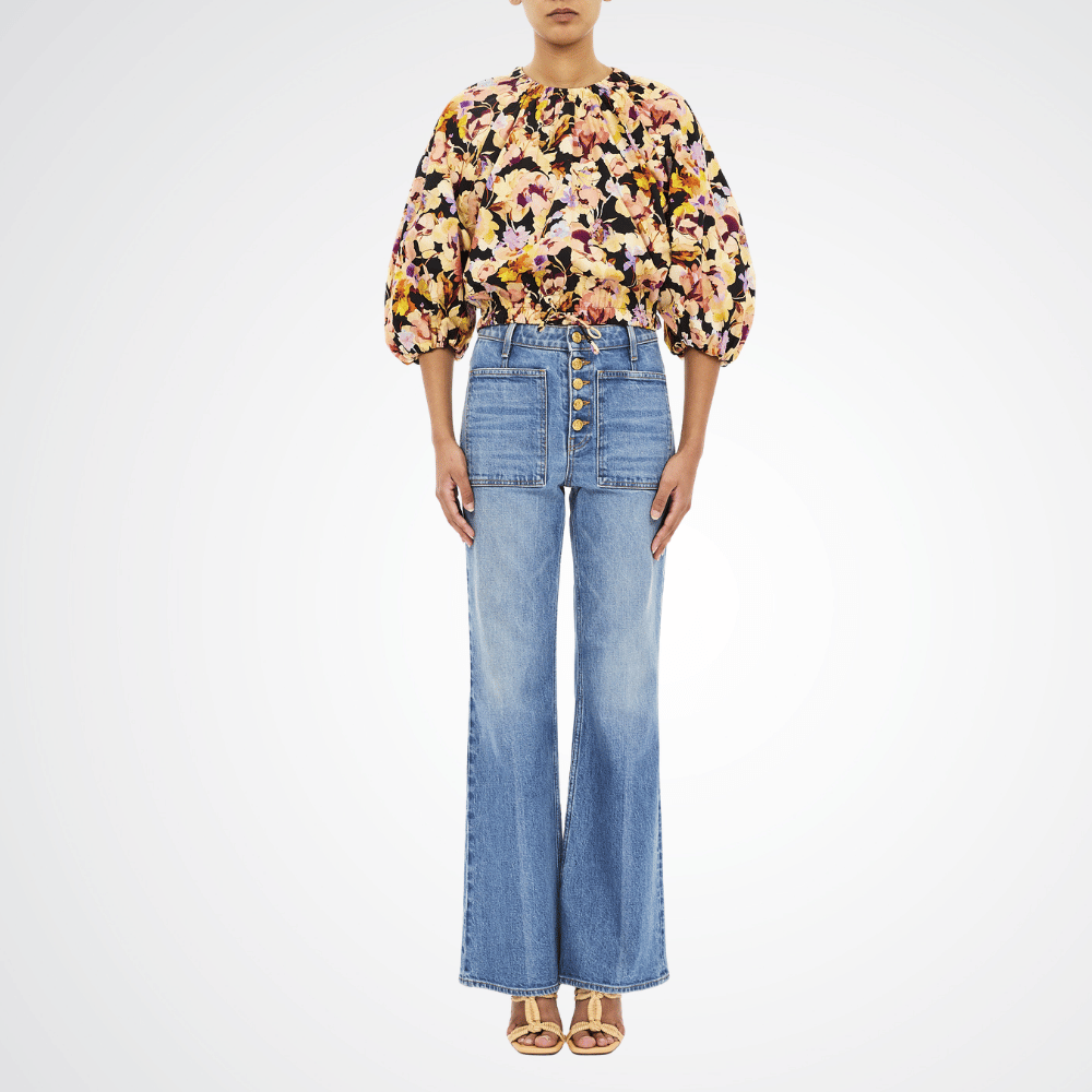 Ulla Johnson Lucie Floral Cotton Bubble Sleeve Top in Night Bloom – International designer fashion boutique Australia Riada Concept Woollahra