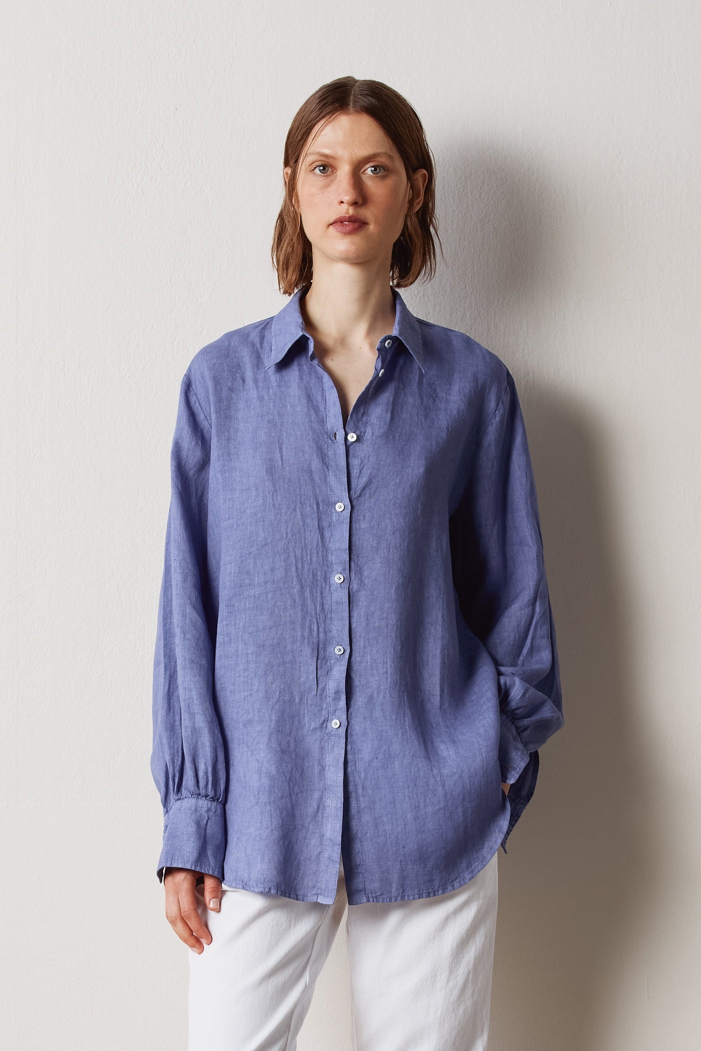 ANNA Linen Shirt with Statement Cuffs in Tulip