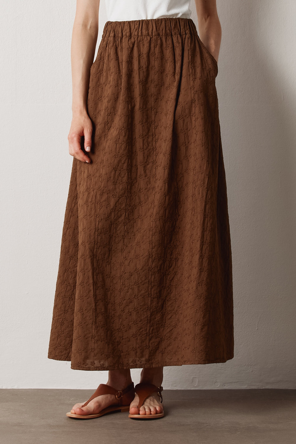 MELISSA Textured Cotton Long Skirt in Wood by Massimo Alba, skirt at Riada Concept, Woollahra Sydney