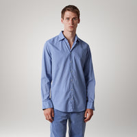 Massimo Alba Genova cotton voile shirt in tulip, a periwinkle blue, with a pointed collar and mother-of-pearl buttons - front view