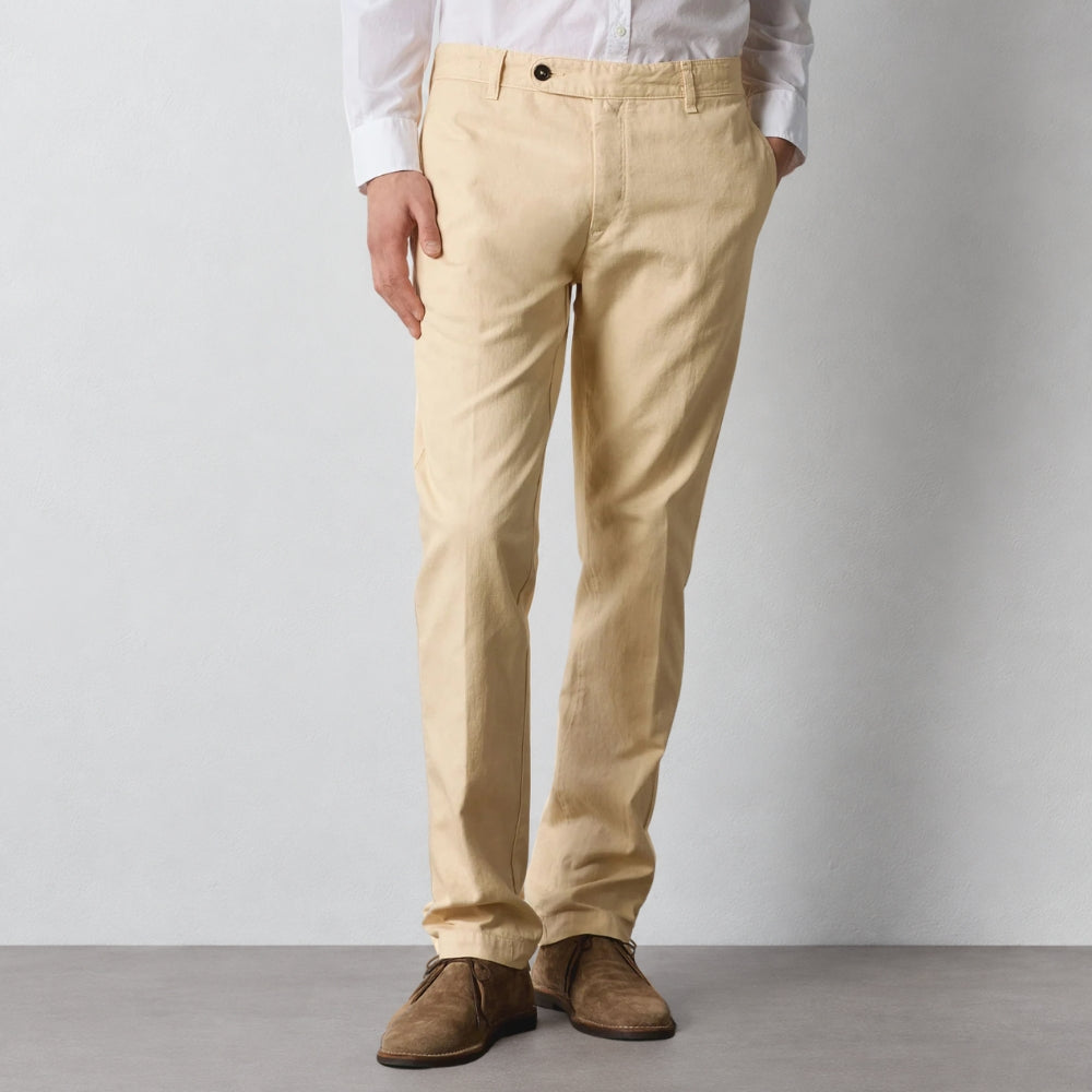 Massimo Alba Winch2 slim-fit trousers in champagne cotton-linen panama with a flat front - front view