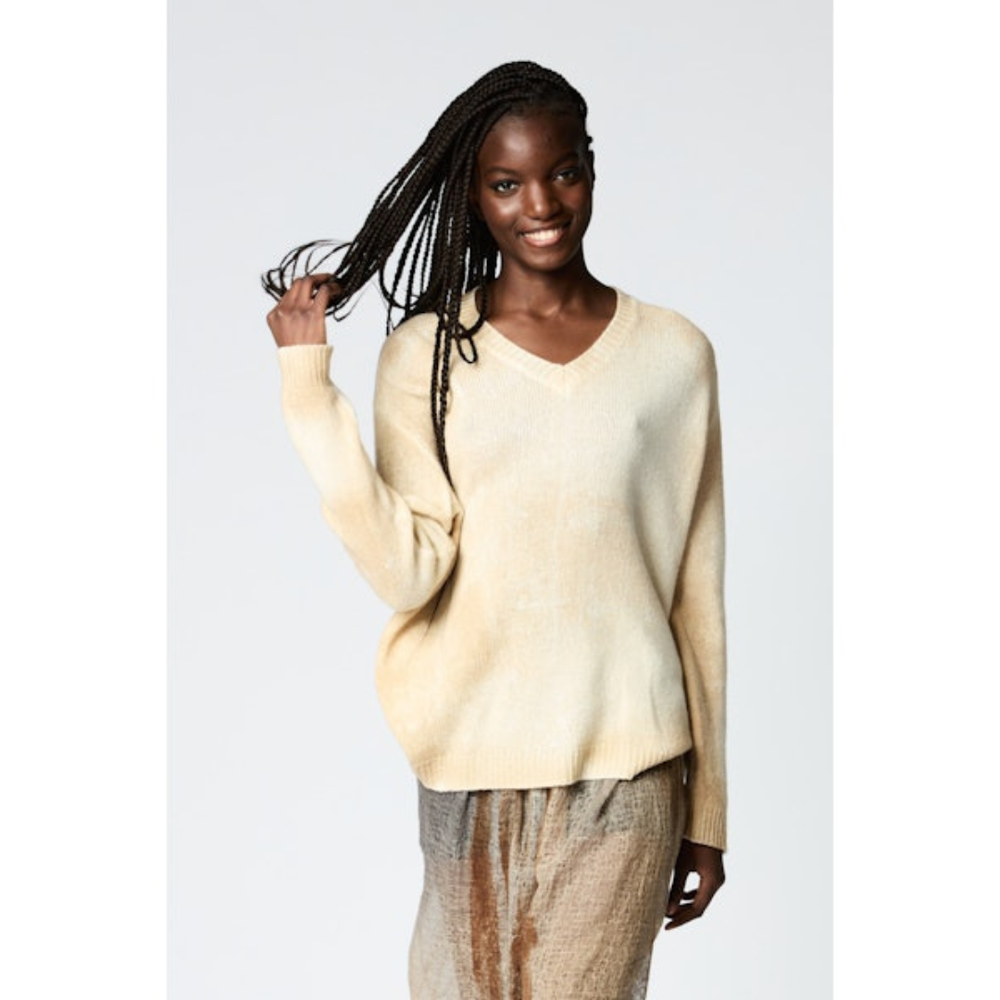 Marmo Effect V Neck Pullover in Burro