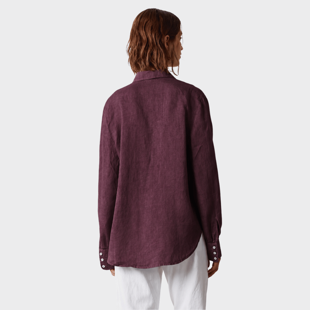 Massimo Alba ANNA Linen Shirt with Puffed Cuffs in Grape – back view