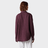 Massimo Alba ANNA Linen Shirt with Puffed Cuffs in Grape – back view