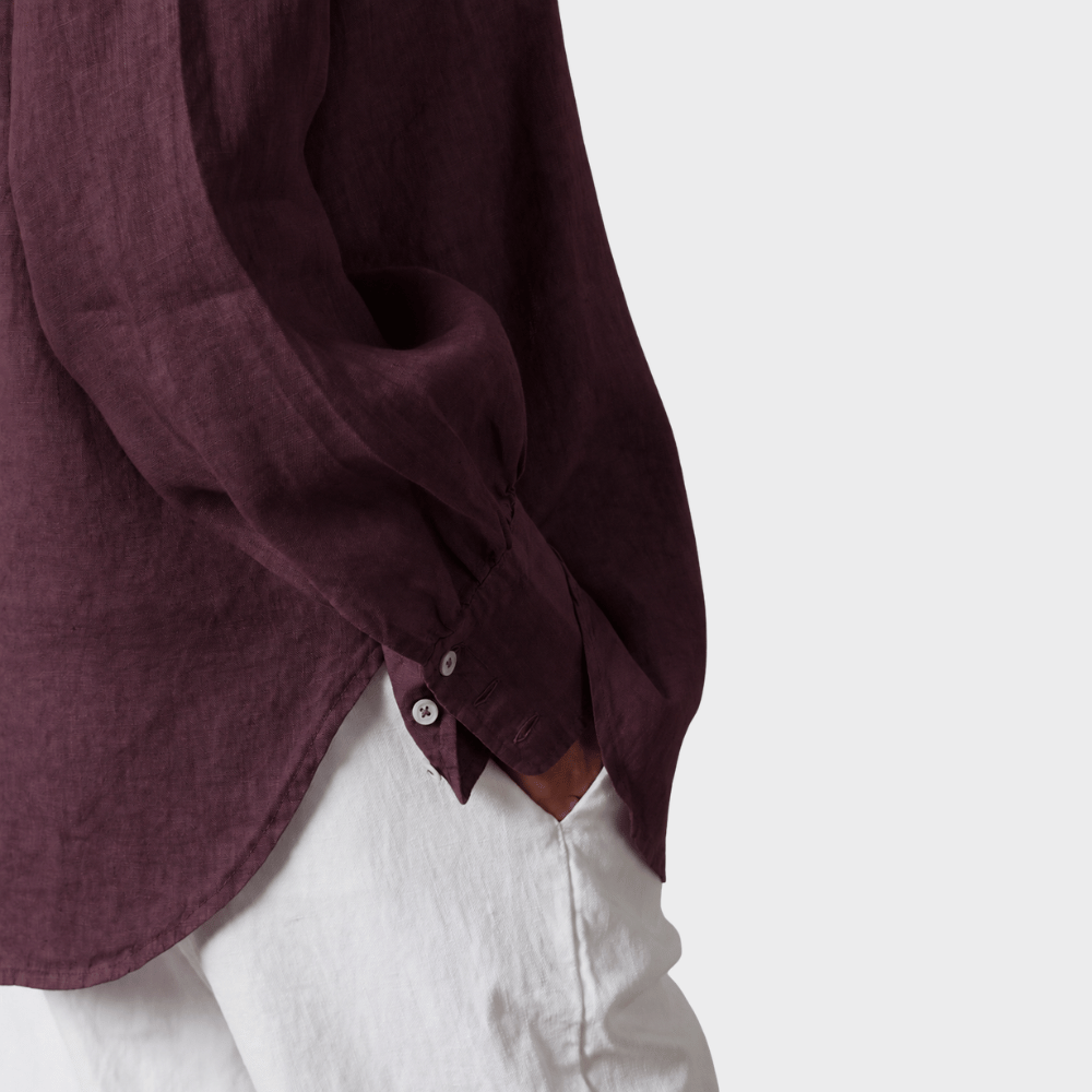 Massimo Alba ANNA Linen Shirt with Puffed Cuffs in Grape – cuff detail