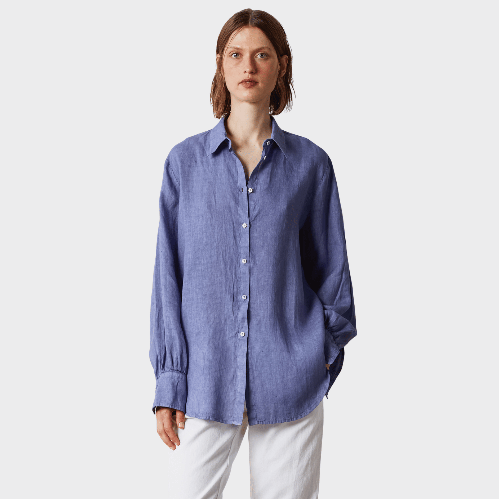 Massimo Alba ANNA Linen Shirt with Puffed Cuffs in Tulip – front view