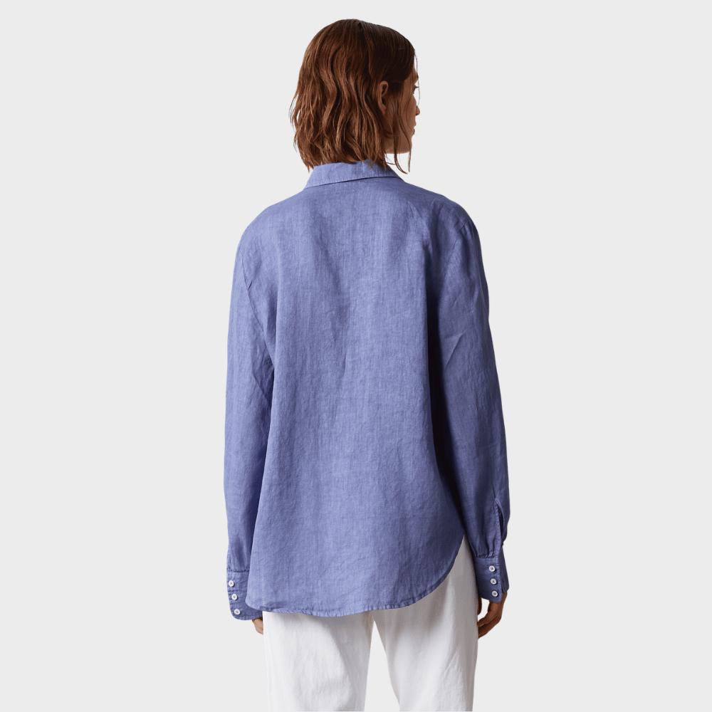 Massimo Alba ANNA Linen Shirt with Puffed Cuffs in Tulip – back view