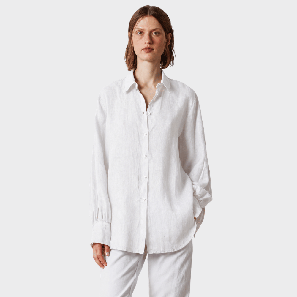 Massimo Alba ANNA Linen Shirt with Puffed Cuffs in White