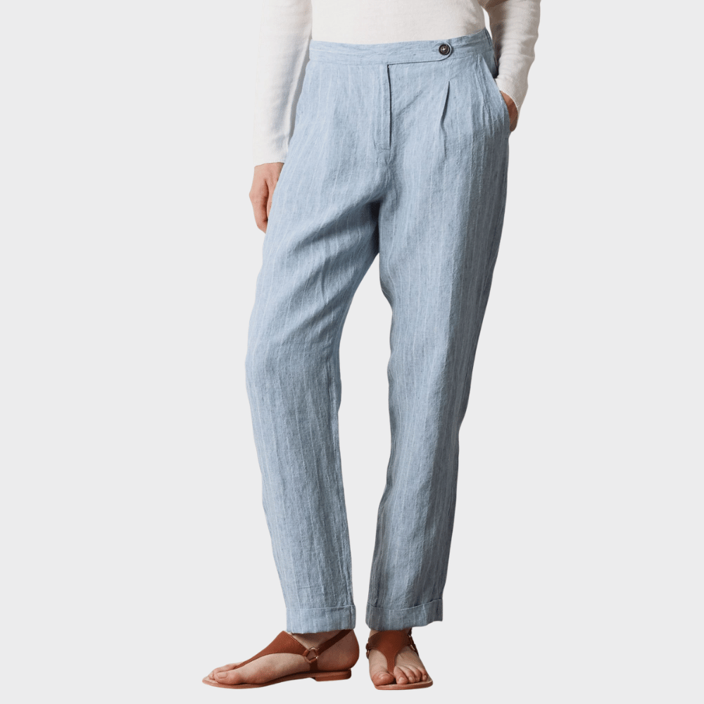 Massimo Alba BOGA Pinstriped Linen Pleat Trousers in Sky at Riada Concept, Woollahra Sydney