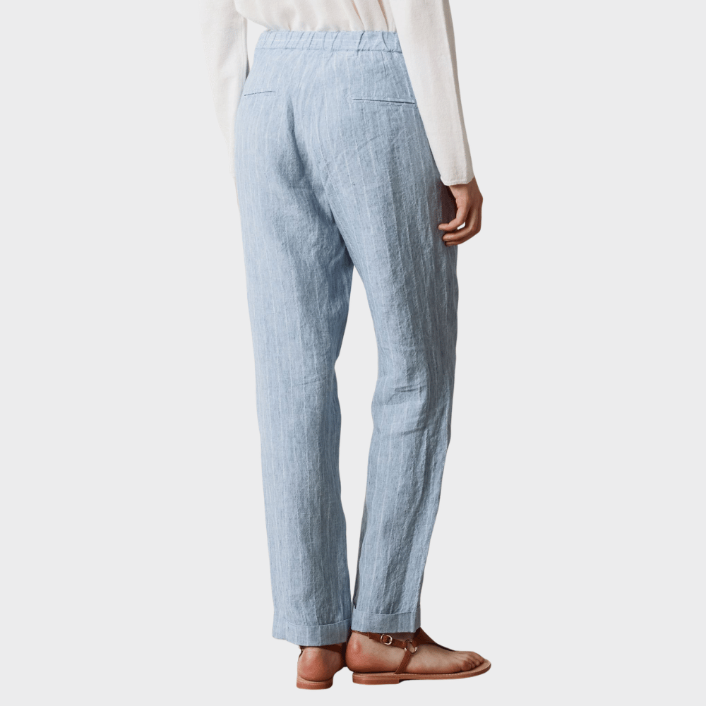 Massimo Alba BOGA Pinstriped Linen Pleat Trousers in Sky at Riada Concept, Woollahra Sydney