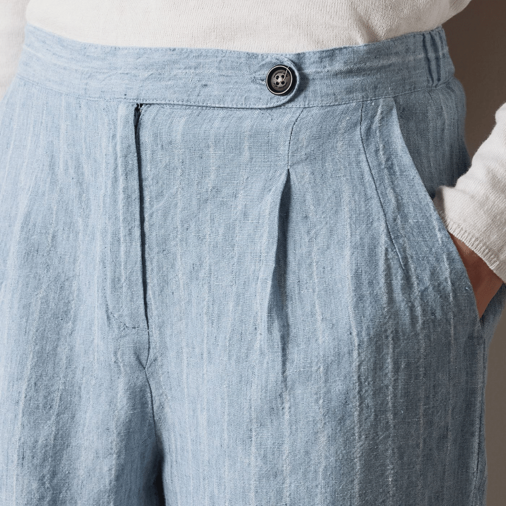 Massimo Alba BOGA Pinstriped Linen Pleat Trousers in Sky at Riada Concept, Woollahra Sydney