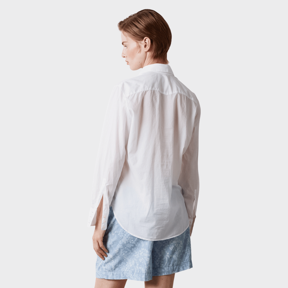 Massimo Alba CHARLIZE Ruffle Trim Cotton Shirt in White - back view