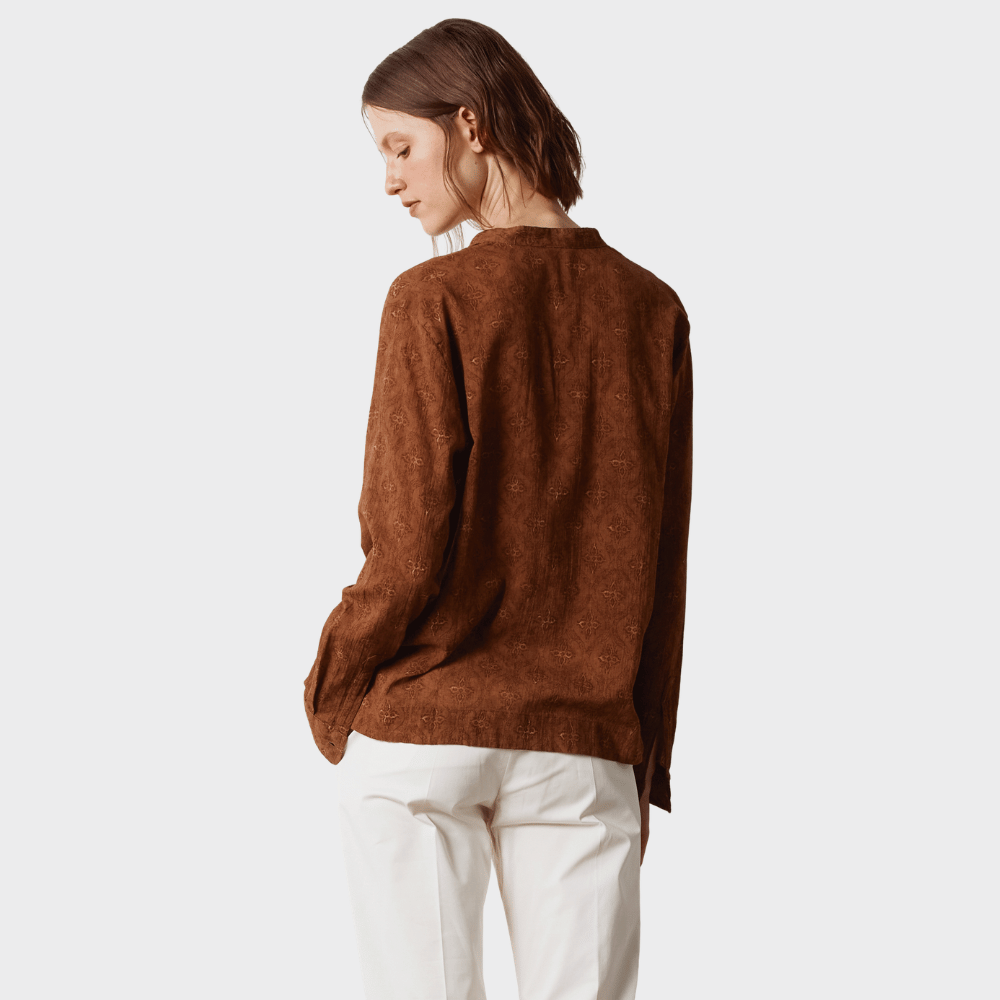 Massimo Alba DANA Crepon Cotton Pleated Shirt in Brown