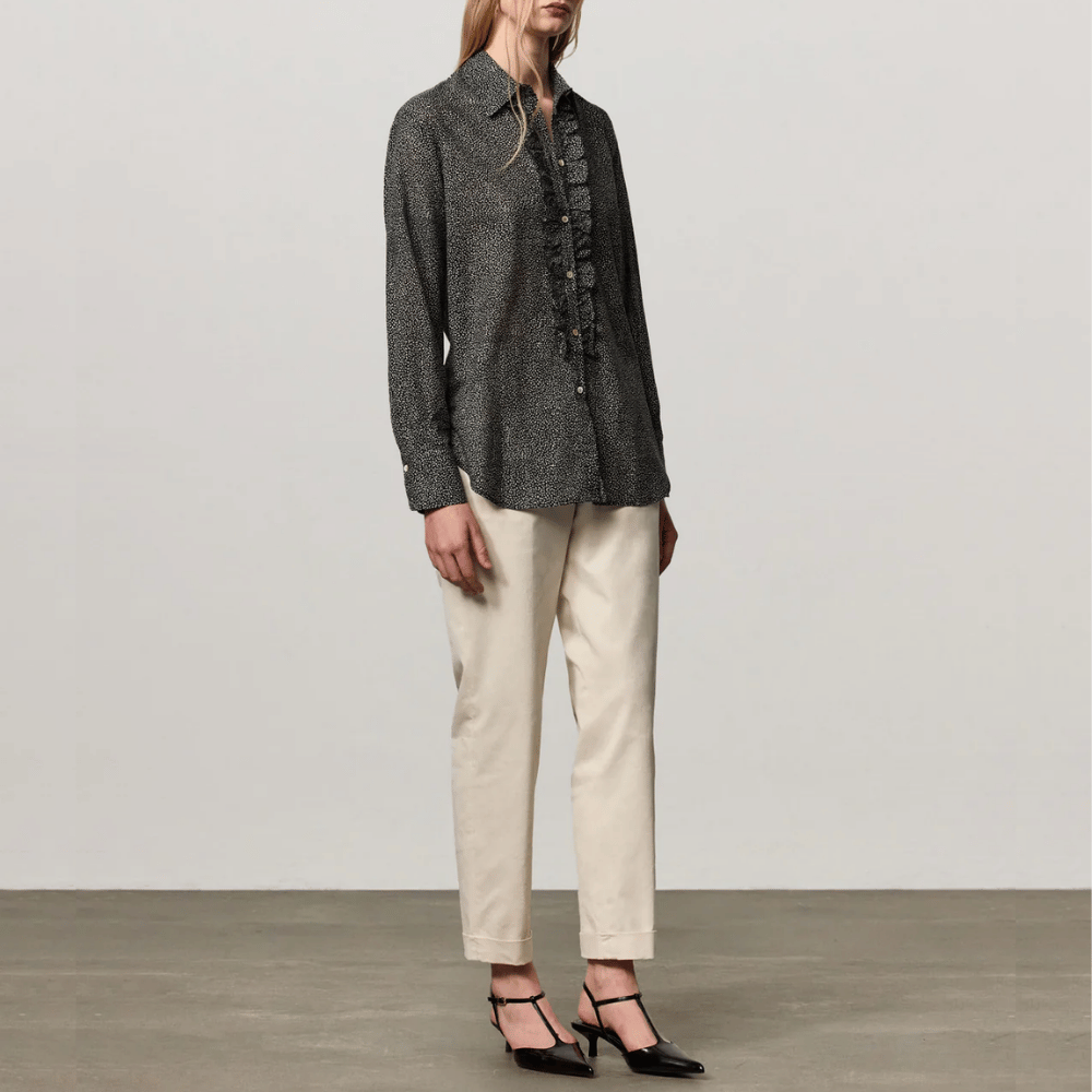 Massimo Alba Gemma Cotton Cashmere Ruffle Shirt in Dark Blue - International designer fashion boutique Australia Riada Concept Woollahra