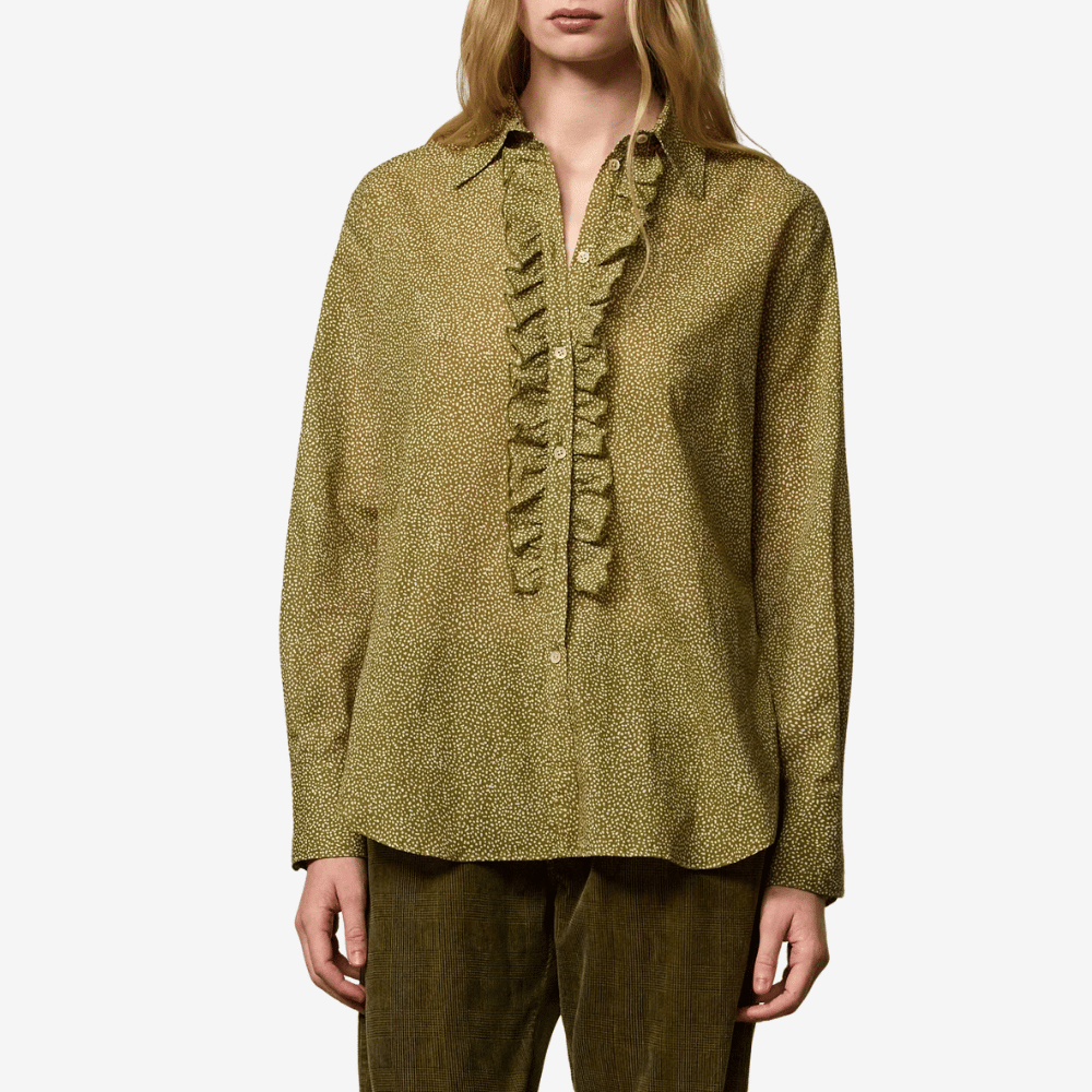 Massimo Alba Gemma Cotton Cashmere Ruffle Shirt in Verde - International designer fashion boutique Australia Riada Concept Woollahra