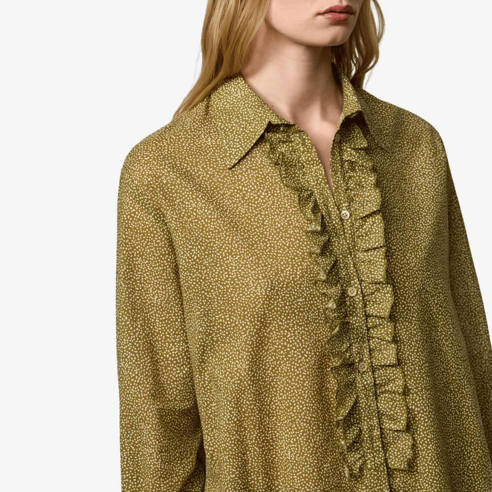 Massimo Alba Gemma Cotton Cashmere Ruffle Shirt in Verde - International designer fashion boutique Australia Riada Concept Woollahra