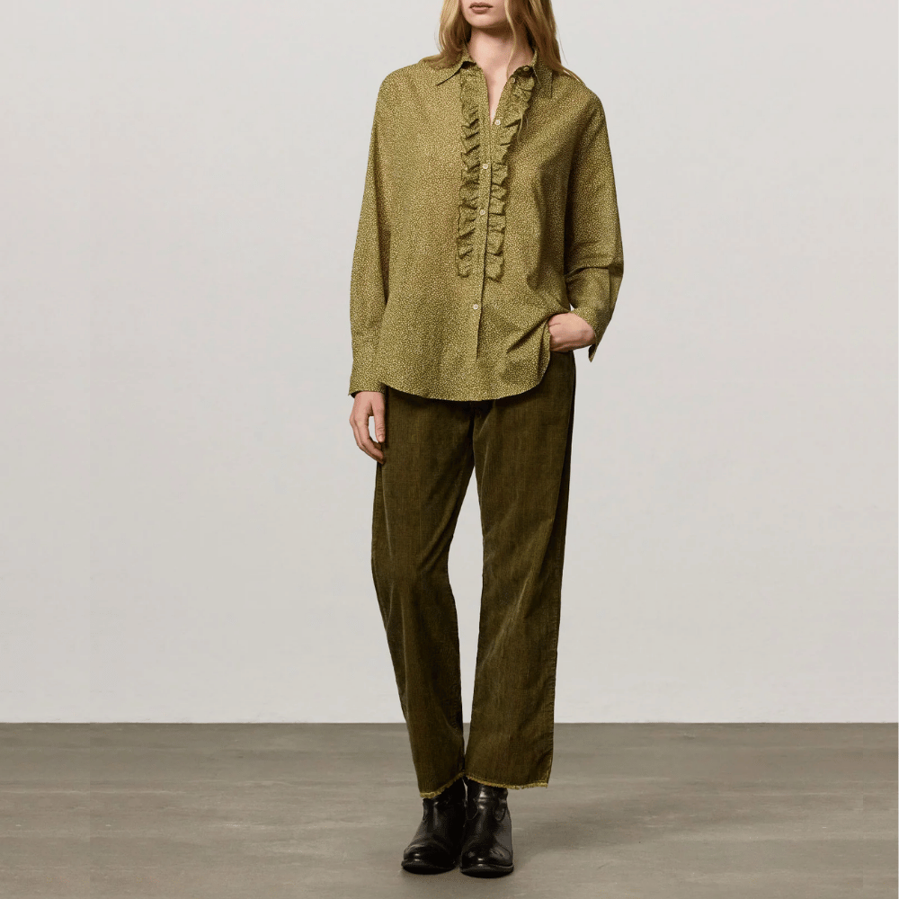 Massimo Alba Gemma Cotton Cashmere Ruffle Shirt in Verde - International designer fashion boutique Australia Riada Concept Woollahra