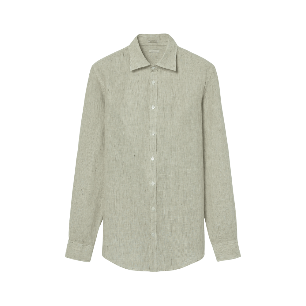 Massimo Alba Menswear Genova Long Sleeve Linen Shirt in Light Khaki Green MASSIMO ALBA ITALIAN MENSWEAR shop at Riada Concept Luxury International Designer Boutique in store and online Sydney